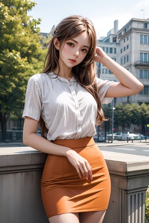 masterpiece, RAW photo, best quality, photorealistic, 1girl,outdoors, ss pencil skirt,orange pencil skirt, best quality,masterpiece,an extremely delicate and beautiful lora:more_details:0.3, lora:GoodHands-vanilla:1,
,asuna yuuki