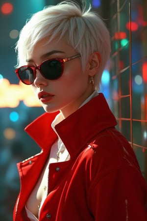 super sexy woman with short white hair danger spy supermodel projection in 3d