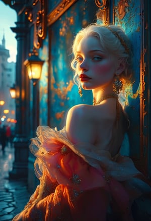 Romance in a the city in the night, shady city, le titre est Soulmate, an albinos girl pleurant dans une ruelle, visage très fins, (((very beautiful))), visages parfait, corps entier, 8K, extremely detailed, (high quality,realistic,photorealistic:1.37), Full body, ideal proportions and defined complexion, meticulously crafted features, unreachable beauty, perfection, breathtaking elegance, g curves, goddess-like figures, divine symmetry, artistic masterpieces, vivid realism, hyper-detailed sculptures, life-like forms, truly awe-inspiring, impeccable craftsmanship, pure radiance, ethereal beauty, delicate contours, striking poses, sublime beauty, subtle nuances, dynamic compositions, vibrant colors, perfect lighting, soulful expressions, celestial aura, majestic presence, dreamlike atmosphere, unmatched gdetailed octane render trending on artstation, 8 k artistic photography, photorealistic concept art, soft natural volumetric cinematic perfect light, chiaroscuro, award - winning photograph, masterpiece, oil on canvas, raphael, caravaggio, greg rutkowski, beeple, beksinski, gigerrace and elegance, dazzling perfection, magnificent creations., by Jacob Lawrence and Francis picabia, perfect composition, beautiful detailed intricate insanely

