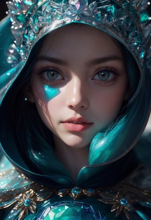 cute water ice queen, full head-to-shoulder portrait, full shot, perfect detailed face, detailed symmetric blue-green eyes with circular iris soft natural lighting, symmetrical, natural skin texture, soft lighting, detailed face, photorealism, soft pastel colors sparkling, looking into the camera, photorealistic painting, sharp focus, 8k, perfect composition, trending on artstation, award-winning photograph, unreal engine 5, cinematic smooth, intricate detail, studio photo, highly detailed. simple mountain snow background.