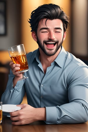 (professional 3d ANIME, cel-shading), highquality manly handsome masculine Belgian male person at the table in the restaurant ,    cheering, energetic, WHISKY on table, sushi, cheers, SHORT MASCULINE  HAIR, mean, evil, (facialhair, blushes hard insanelyhillariouslaughing while drunk   for fun:1.3), WEARING RENDERED FULLY-CLOTHED MALEWEAR, HE HIS HIM ONLY, impressive realistic, PERFECTLY-SHAPED MALE HANDSFINGERS MOVEMENT, truly detailed,  extremely vibrant colorful matte tones, masterpiece, inspired by real professional happilydrunk hillarious MALE   ACTOR, depth of field, soft focus blurring the background, male focus ,  only realistic, real, epic,   
