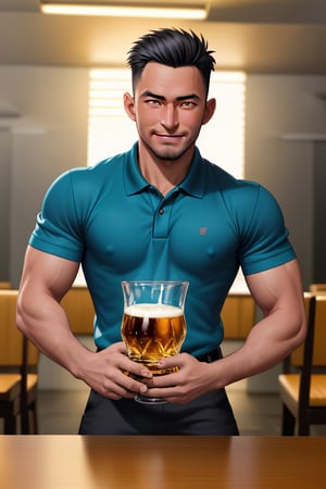 (professional 3d ANIME, cel-shading), highquality manly handsome masculine male person evilgrin while insanly drunk for fun at the table in the restaurant , DARK SKIN,  holding BEERmug, cheering, energetic, WHISKY, SHORT MASCULINE  HAIR, mean, evil, (facialhair, blushes hard evil drunk   for fun:1.3), WEARING RENDERED FULLY-CLOTHED MALEWEAR, HE HIS HIM ONLY, impressive realistic, PERFECTLY-SHAPED MALE HANDSFINGERS MOVEMENT, truly detailed,  extremely vibrant colorful matte tones, masterpiece, inspired by real professional MALE   ACTOR, depth of field, soft focus blurring the background, male focus ,  only realistic, real, epic,  syahnk