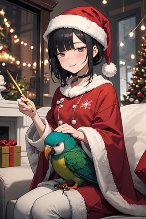 kawaii, illustration, (emo girl:1.4), (Blade Runner style:1.2), BREAK
In a cozy, Christmas-decorated room, a young emo girl in a Santa outfit engages playfully with her vibrant parrot. BREAK
emphasizes the festive reds, whites, and greens, highlighting the contrast between her unique style and the parrot's natural colors. BREAK
The scene, bathed in the warm glow of Christmas lights, captures the essence of joy and friendship, creating a cheerful and heartwarming holiday atmosphere.
