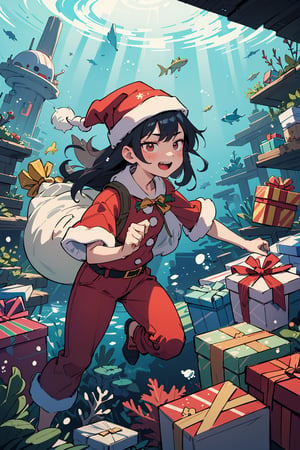 kawaii, illustration, (emo girl:1.4), (Blade Runner style:1.2), Swimming, BREAK
(Underwater art:1.2), an Emo Girl (Santa Claus cosplay styles:1.4), (santa claus red pants:1.2),  blending traditional and urban styles. Her energetic presence and bag of presents, vivid sunlight. BREAK
This digital art scene is rich in blues, and green, symbolizing adventure and joy, capturing the essence of a joyful journey through the undersea.