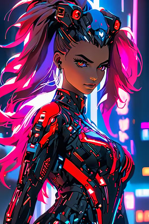 Girl, mdjrny-v4 Cyberpunk Soldier, gorgeous, princess, carbon fiber, neon white and red cybernetic armor, trimmed neon Steel, straight hair, goddess, hyper detailed, ((gorgeous detailed face)), ((beautiful detailed eyes)), galaxy eyes, 8k, symmetric, complimentary colors, insanely detailed, ultra sharp focus, elegance, majestic, masterpiece, complex, elegant, expansive, fantastical, Essence, golden ratio, high quality model, cinematic lighting, beautiful landscape, volumetric lighting, concept art, perfection, rich deep colors, Rim Lighting, Soft Lighting