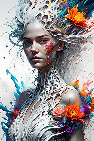 (​masterpiece、top-quality、top-quality、Beautifully Aesthetic:1.2)、(1girl in:1.3)、(Fractal Art:1.3)、splashart, ((((white backgrounid)))), piercingeyes, epic instagram, art  stations, Color Paint Splash Style+, contour lines, hyperdetailed intricately detailed, Unreal Engine, magnifica, intricate detailes, Splash Screen, Complementary color scheme, Realistic concept art, 8K分辨率, 逸脱の​masterpiece, an oil painting, heavy brushstrokes, Ink Drop, Splash gear、profile、florals