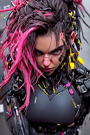 girl, cyberpunk, 8k, highly detailed, sci fi. magenta, black, gold