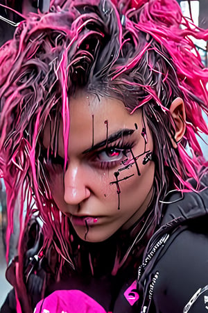 girl, cyberpunk, 8k, highly detailed, sci fi. magenta, black, gold