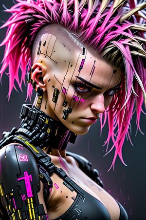 girl, cyberpunk, 8k, highly detailed, sci fi. magenta, black, gold