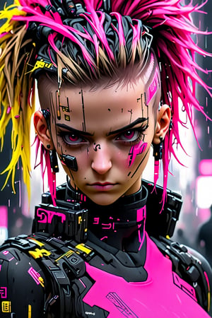 girl, cyberpunk, 8k, highly detailed, sci fi. magenta, black, gold