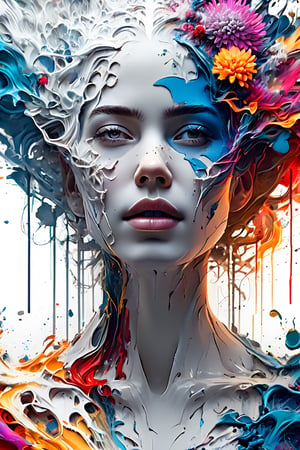 (​masterpiece、top-quality、top-quality、Beautifully Aesthetic:1.2)、(1girl in:1.3)、(Fractal Art:1.3)、splashart, ((((white backgrounid)))), piercingeyes, epic instagram, art  stations, Color Paint Splash Style+, contour lines, hyperdetailed intricately detailed, Unreal Engine, magnifica, intricate detailes, Splash Screen, Complementary color scheme, Realistic concept art, 8K分辨率, 逸脱の​masterpiece, an oil painting, heavy brushstrokes, Ink Drop, Splash gear、profile、florals