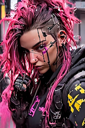 girl, cyberpunk, 8k, highly detailed, sci fi. magenta, black, gold