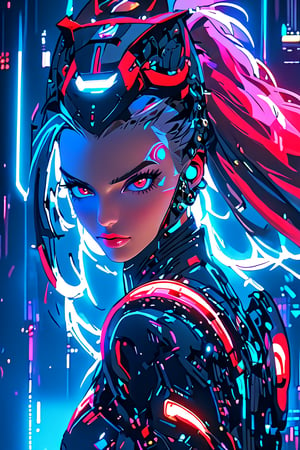 Girl, mdjrny-v4 Cyberpunk Soldier, gorgeous, princess, carbon fiber, neon white and red cybernetic armor, trimmed neon Steel, straight hair, goddess, hyper detailed, ((gorgeous detailed face)), ((beautiful detailed eyes)), galaxy eyes, 8k, symmetric, complimentary colors, insanely detailed, ultra sharp focus, elegance, majestic, masterpiece, complex, elegant, expansive, fantastical, Essence, golden ratio, high quality model, cinematic lighting, beautiful landscape, volumetric lighting, concept art, perfection, rich deep colors, Rim Lighting, Soft Lighting