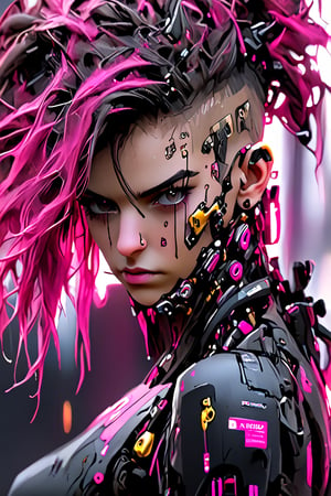 girl, cyberpunk, 8k, highly detailed, sci fi. magenta, black, gold