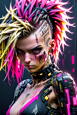 girl, cyberpunk, 8k, highly detailed, sci fi. magenta, black, gold