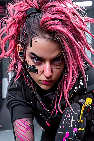 girl, cyberpunk, 8k, highly detailed, sci fi. magenta, black, gold