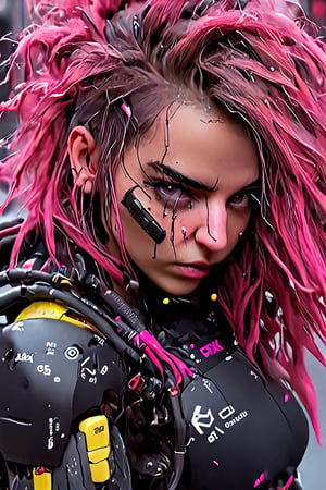 girl, cyberpunk, 8k, highly detailed, sci fi. magenta, black, gold