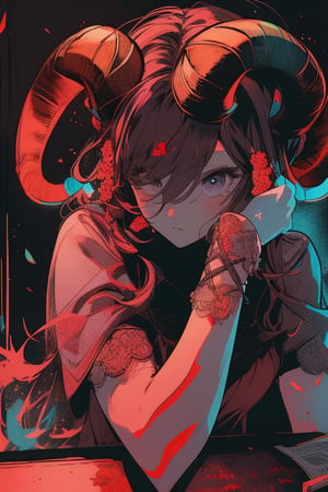 girl, cute horns (theme),r1ge,portrait,illustration,fcloseup,rgbcolor,emotion