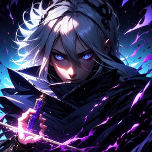 warlock, long white hair, magic stick, medieval castle,r1ge