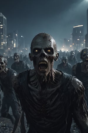 photography, walking death zombies, he looks towards the camera, scream, open mouth, aggressive, walking towards a city, 
portrait: 8k resolution photorealistic masterpiece: 8k resolution concept art intricately detailed, zombie city at night background, intricate, sharp focus,  professional, unreal engine, extremly detailed, cinematic lighting, aesthetic, Detailedface, Movie Still,photo r3al,HellAI