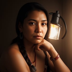 side light, photorealistic native american woman