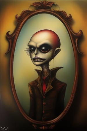 a man looking in the mirror, in the style of esao andrews,NIJI STYLE, love live!