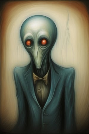 sad man, colored,ghost person, in the style of esao andrews, french_kiss ,style of Edvard Munch, anime, alien