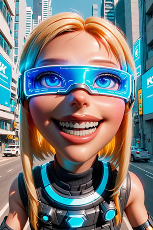 1girl, blue eyes, thick lips, smiling, realistic VISORS glasses, sundress, 4k resolution, BRT2,CYT,X-CYCLOPS ,cyberpunk glasses