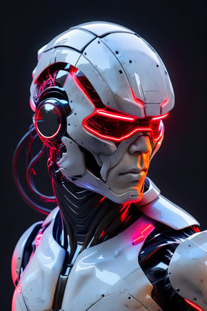 A man, cyborg half glass helmet, cyborg armor, red neon lights, highly detailed, ultra HD, 4k resolution, CYT