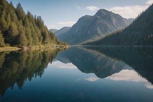 a pristine body of water reflecting the surrounding landscape with remarkable clarity