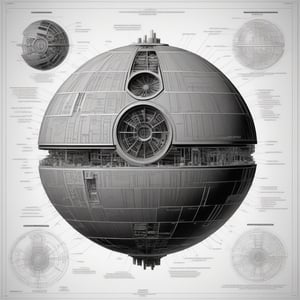 single page (modern mechanical CAD drawing and design of death-star:1.5) with (margins:1.6), (transparent internal anatomy and mechanics blueprint, internal mechanical schematic, cutaway internal anatomy, concept drawing of death-star:1.7), multiple intricate and detailed diagram schematics of death-star, (multiple schematic angles of death-star:1.4), front view, side view, (orthographic view), (lines and notes:1.4), (miniature mechanical diagrams of death-star:1.4)
