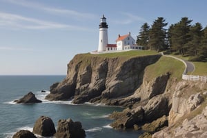 picturesque coastal lighthouse perched on rocky cliffs guiding ships safely