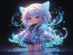 masterpiece, made by a master, 4k, perfect anatomy, perfect details, best quality, high quality, lots of detail, platinum blonde hair, periwinkle eyes, shiny, glow, 1girl, chibi