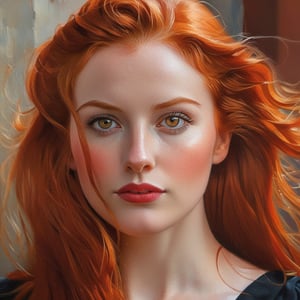 Close up, portrait, painting of a woman with red hair, by Marek Okon, beautiful art uhd 4k, red wavy hair, very thick and oil paint, she has red hair
style Jamie Wyeth, James Gillard, Edward Hopper, Greg Rutkowski Studio Ghibli Genshin Impact