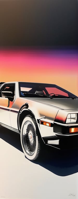 (best quality,ultra-detailed,realistic:1.2) technology, clean lines, minimalist artwork, vibrant color palette, soft lighting, Delorean, DMC-12