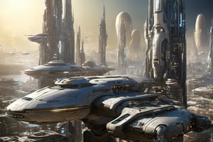  space, high_resolution, high detail , realistic, realism, futuristic, galactic capital city, techno, ancient, mystic, ion_engines, many small space ships