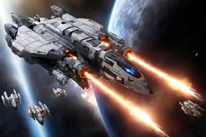  space, high_resolution, high detail , realistic, realism, futuristic, ion_engines, large space ship, battle with lasers, space war