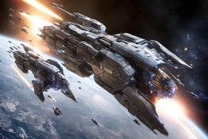  space, high_resolution, high detail , realistic, realism, futuristic, ion_engines, large space ships, battle with lasers, space war