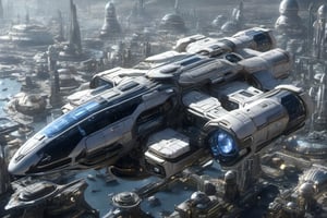  space, high_resolution, high detail , realistic, realism, futuristic, galactic capital city, techno, ancient, mystic, ion_engines, many small space ships