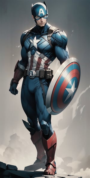 Captain America, wearing his iconic Hero suit, holding his vibranium shield, standing dynamic position, perfect background matching with his appearance, photographic cinematic super super high detailed super realistic image, 4k HDR high quality image, masterpiece 