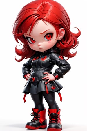 3d style, photo realistic,full body, charming child female as black Widow  standing red hair red, black clothes red   black boots, Japanese   num chucks white background, vibrant Colors, sharp image, Crisp edges

