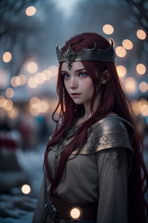 blurry_light_background,viking goddess,long red hair,intense gray eyes