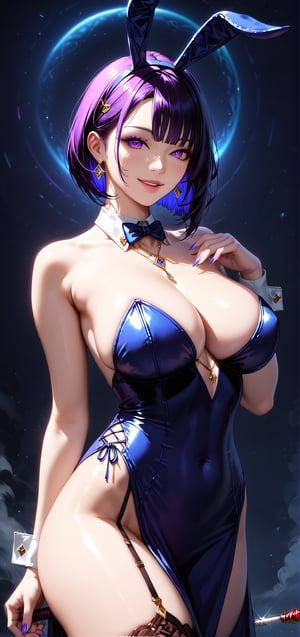 realistic, 1 girl, bob_cut, bunny dress, beautiful, (mature:1.0), (curvy:1.0), (finedetails:1.2),(sexy pose:0.9), ornamented cane, aluring smile,Expressiveh,concept art,dark theme