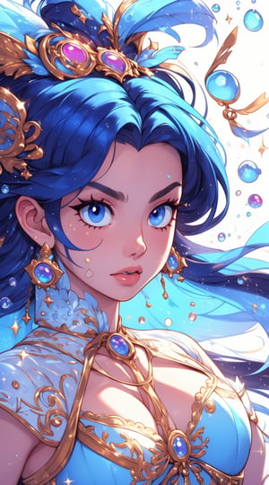 portrait,1 girl, fierce face,menpo, sexy karate gi,nyantcha style,Rococo style, glitter,shiny,splashing, water droplets,DonM0m3g4