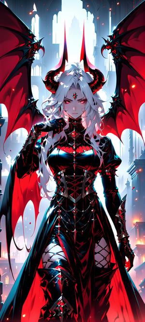 1 male, Horns, Blood red pupils,Large Bat wings, Noble clothes, extremely Detailed cg, masterpiece,best quality, High resolution, LegendDarkFantasy, white mist