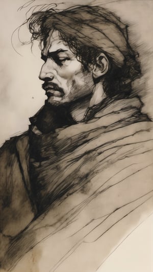 ,1male,medieval king,handsome, eternal winter,art by arthur rackham and franz kline,contour light,fine detail,atmospheric