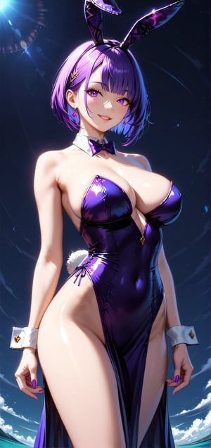 realistic, 1 girl, bob_cut, bunny dress, beautiful, (young:1.0), (curvy:1.0), (finedetails:1.2),(sexy pose:0.9), ornamented cane, aluring smile,Expressiveh,concept art,dark theme