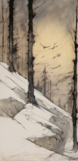 king of eternal winter,art by arthur rackham and franz kline,contour,light,finedetail,atmosphere