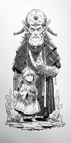 little boy and a little girl, Skirk Shaman, In a shaman’s grimy hands, a concoction of dried Skirk Ridge herbs can become the face of panic.,inksketch