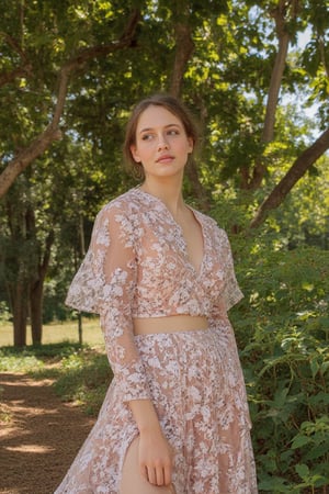 wearing a dress in a garden